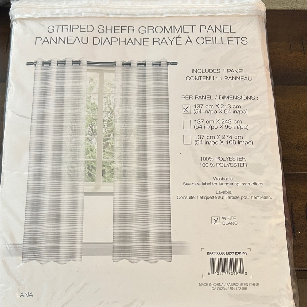 Distinctly Home Lana White Striped Sheer
NWT
Grey Grommet Panel Curtain 54Wx84L